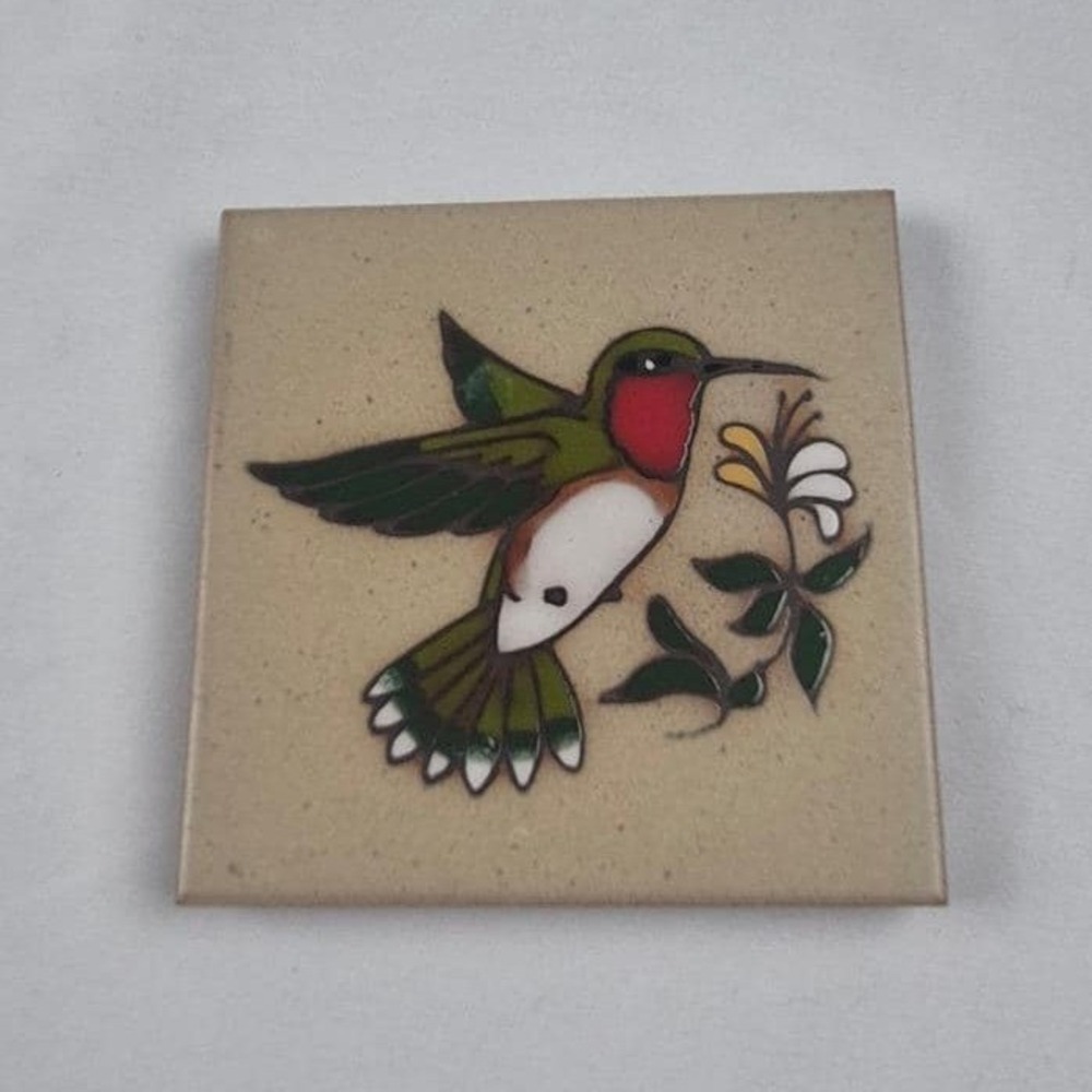 Cleo Teissedre Hummingbird Hand Painted Ceramic Tile Trivet Coaster Wall Decor
